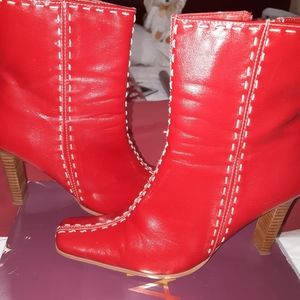 Red Leather White Stitch Boots